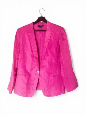 Paperwhite 100% Linen Hot Pink Fuchsia Blazer Jacket Size 6 Single Button